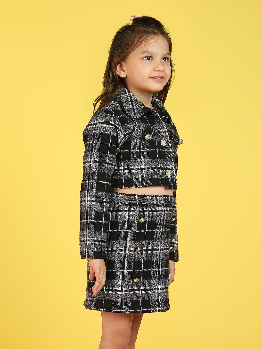 Girls Checked Pure Cotton Coat With Skirt