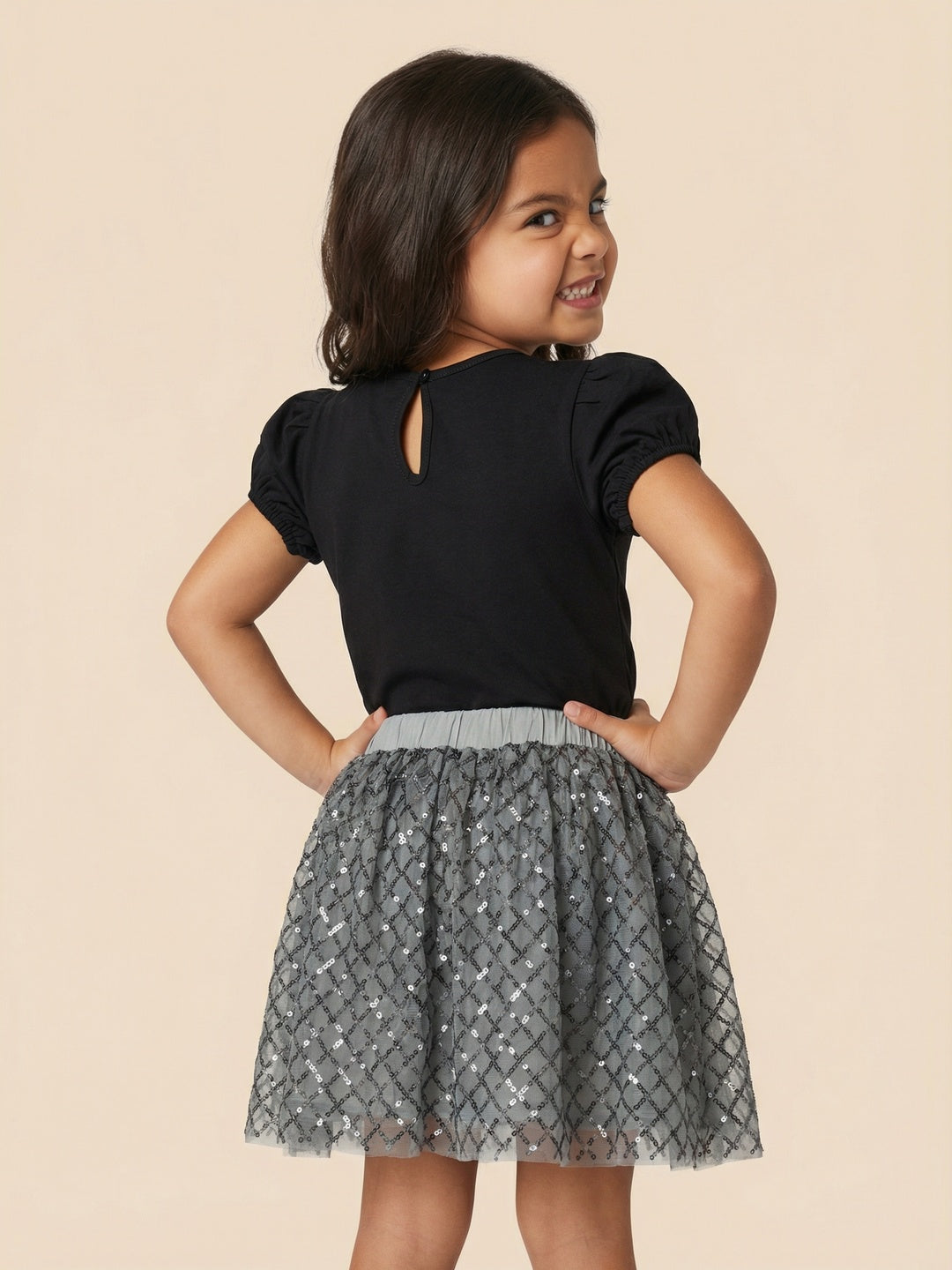 Nautinati Girls Minnie Mouse Printed Regular Fit Round Neck T-shirt and Skirt Co-ord Set