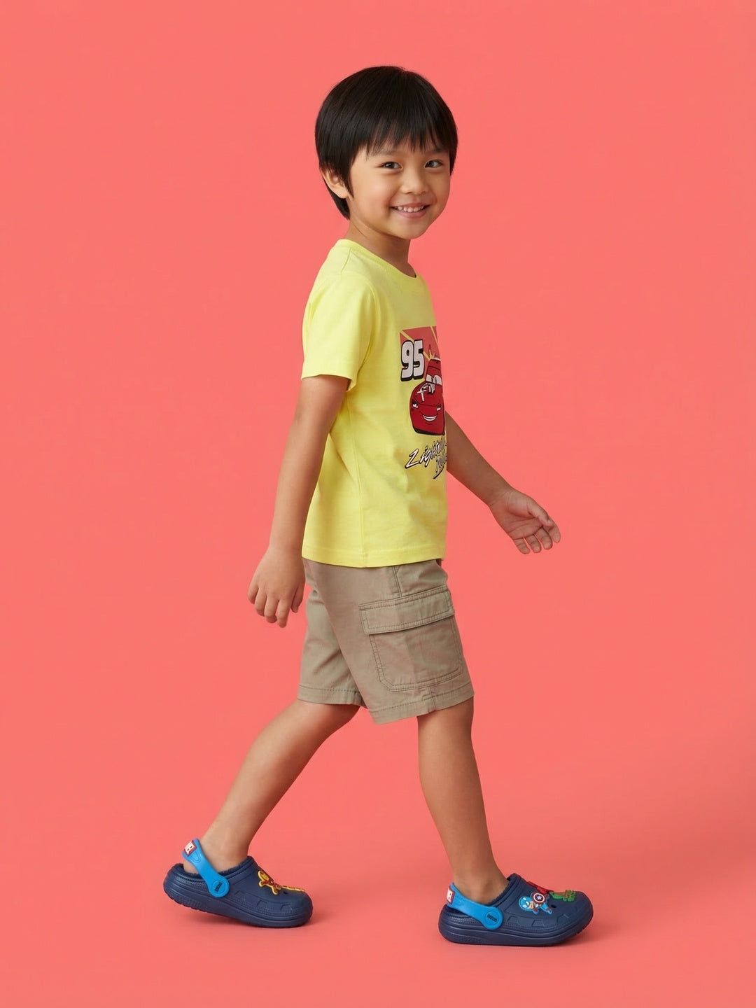 Nautinati Boys' 100% Cotton Crew Neck Disney Cars Placement Print T-shirt