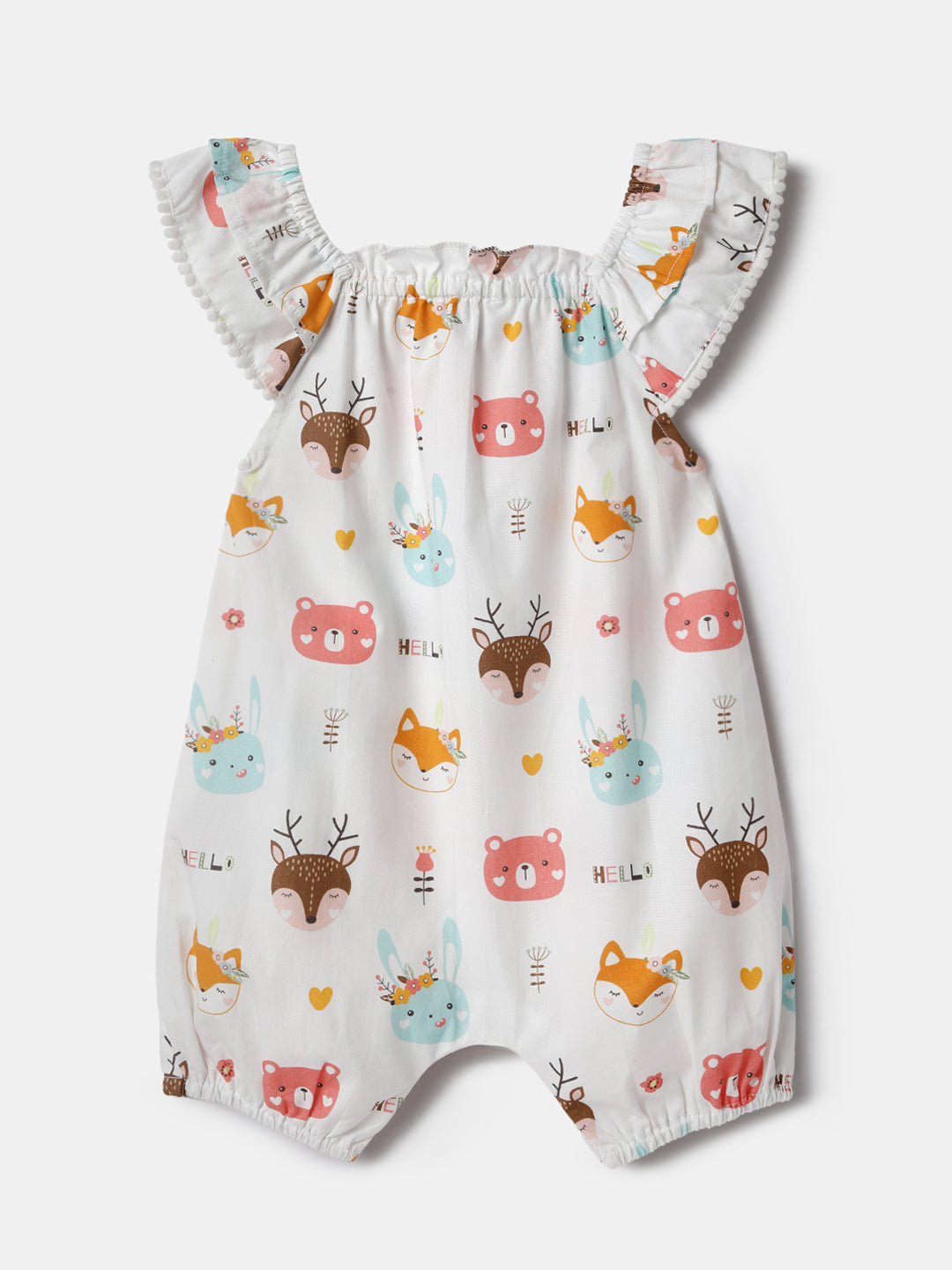 Nautinati White Printed Romper for Girls