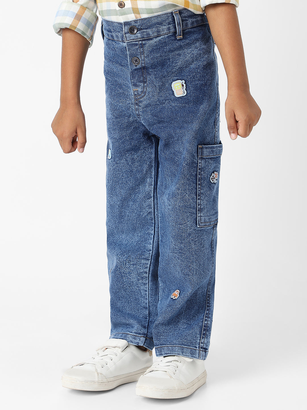 Nautinati Boys' Cotton Denim Cargo Jeans with Badge Detailing