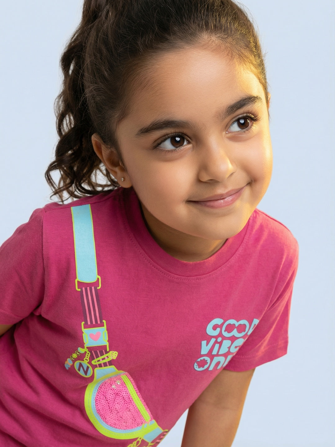 Nautinati Girls' 100% Cotton Sequinned Tropical Print Oversized Crew Neck T-shirt