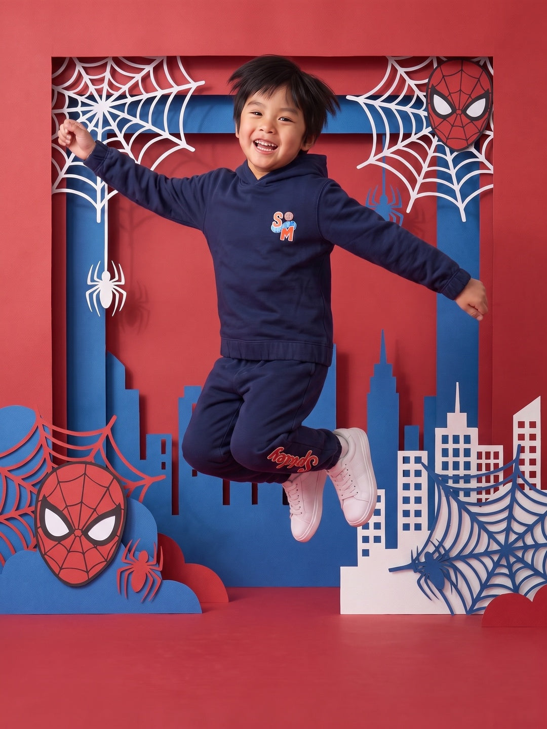 Nautinati Boys Marvel Spider-Man Oversized Varsity Hoodie and Jogger Set