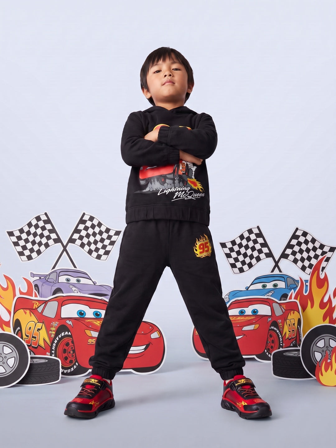 Nautinati Boys Disney Cars Graphic Printed Oversized Hoodie and Jogger Set