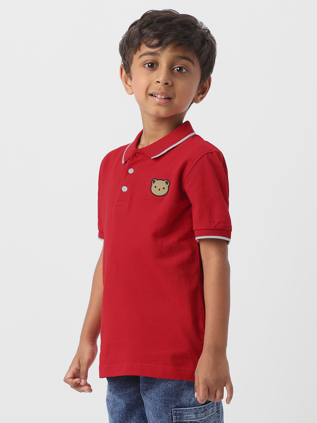 Nautinati Boys Cotton Bear Badge Detail Polo T-shirt