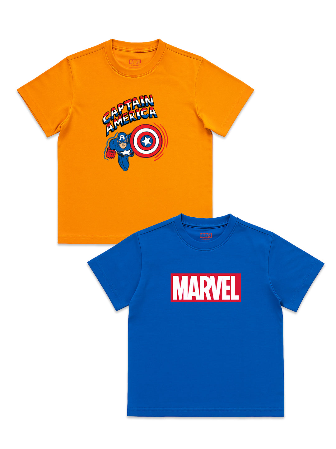 Nautinati Pack of 2 Orange and Blue Marvel Captain America Printed T-shirts for Boys