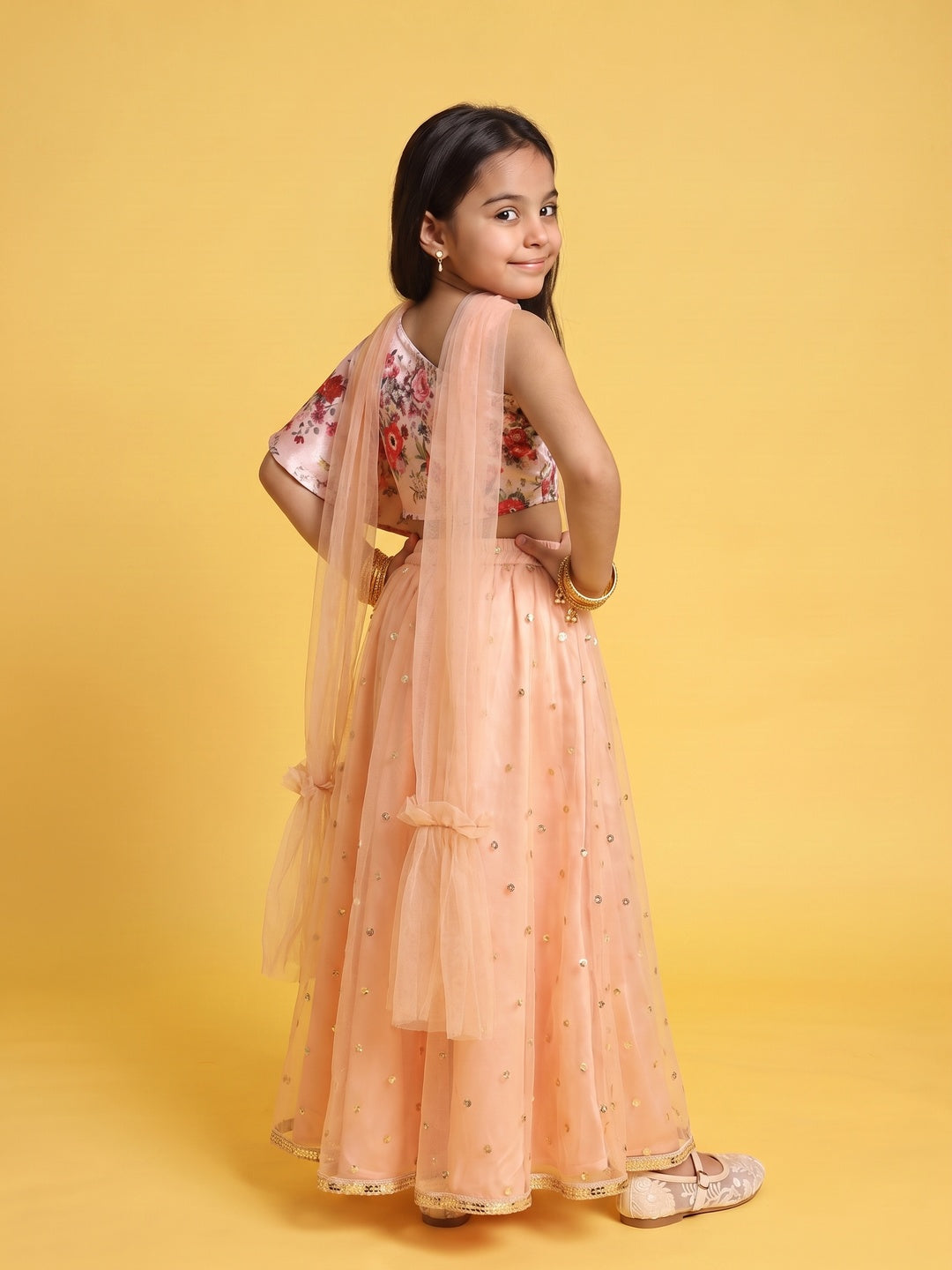 Nautinati Girls Light-Pink Printed Sleeveless Polyester Ethnic