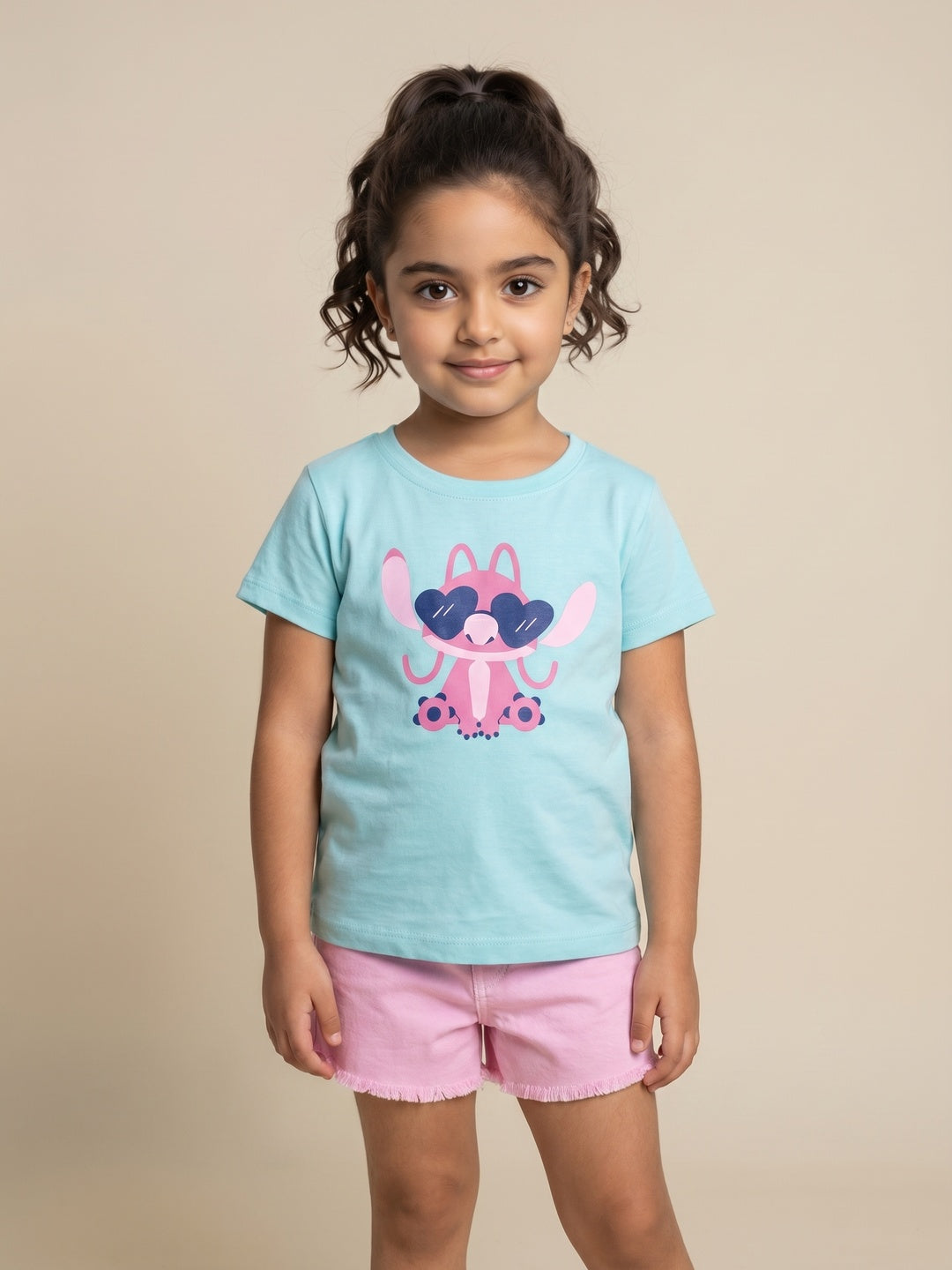Nautinati Girls' Cotton Pack of 2 Disney Lilo & Stitch Printed T-shirts