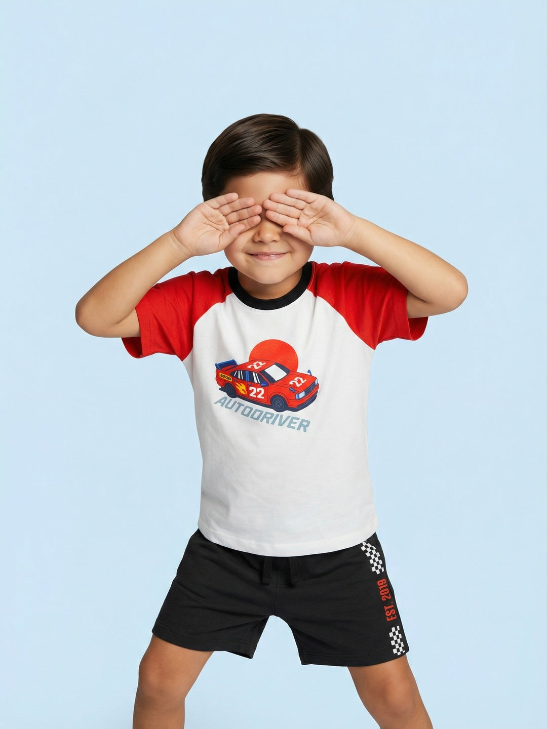 Nautinati Boys Oversized Cotton Racing Car Print T-shirt and Shorts Clothing Set