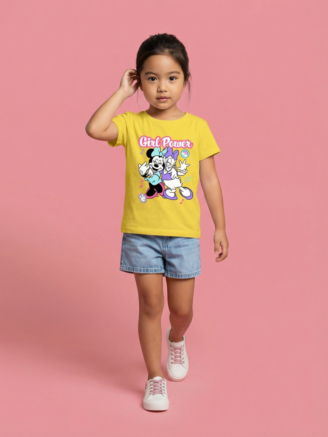 Nautinati Girls' 100% Cotton Crew Neck Disney Minnie Mouse & Daisy Placement Print T-shirt