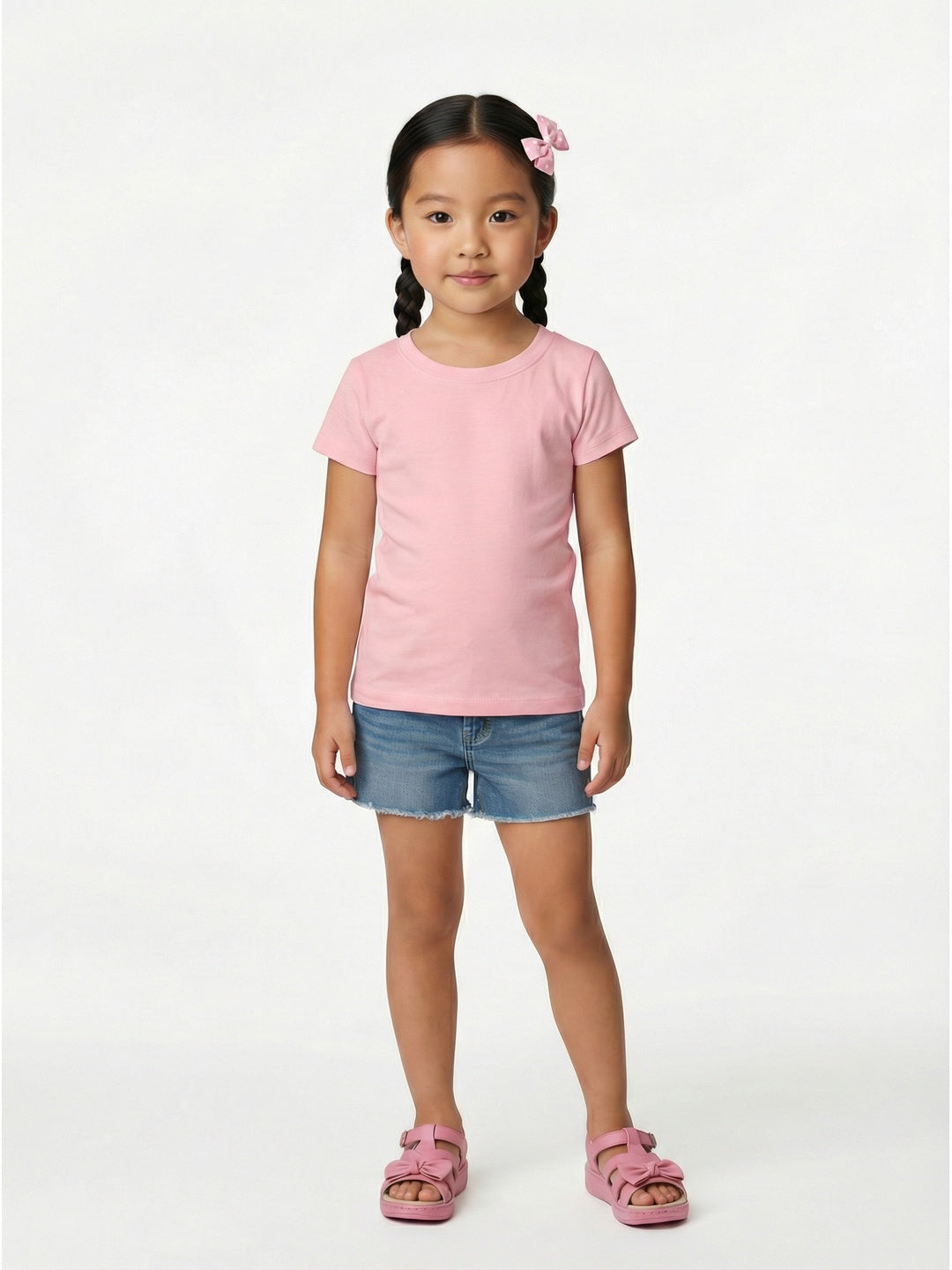 Nautinati Girls' 100% Cotton Pack of 2 Solid Essentials Crew Neck T-shirts