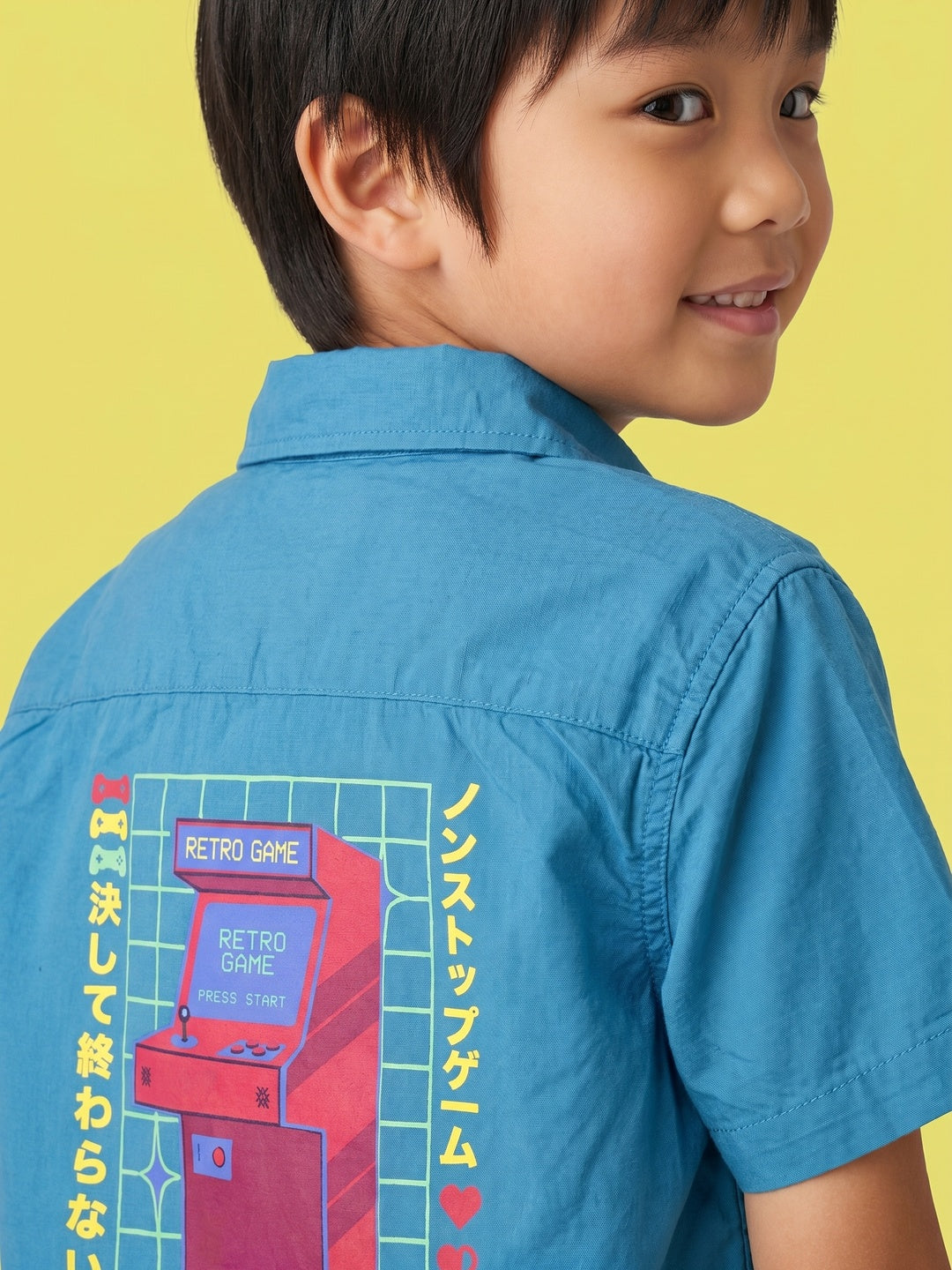 Nautinati Boys Blue Gaming Printed Regular Fit 100% Cotton Shirt and Brown Shorts Clothing Set