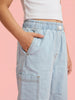 Nautinati Girls' Solid Loose fit Denim Cargo Jeans with Cargo Pockets