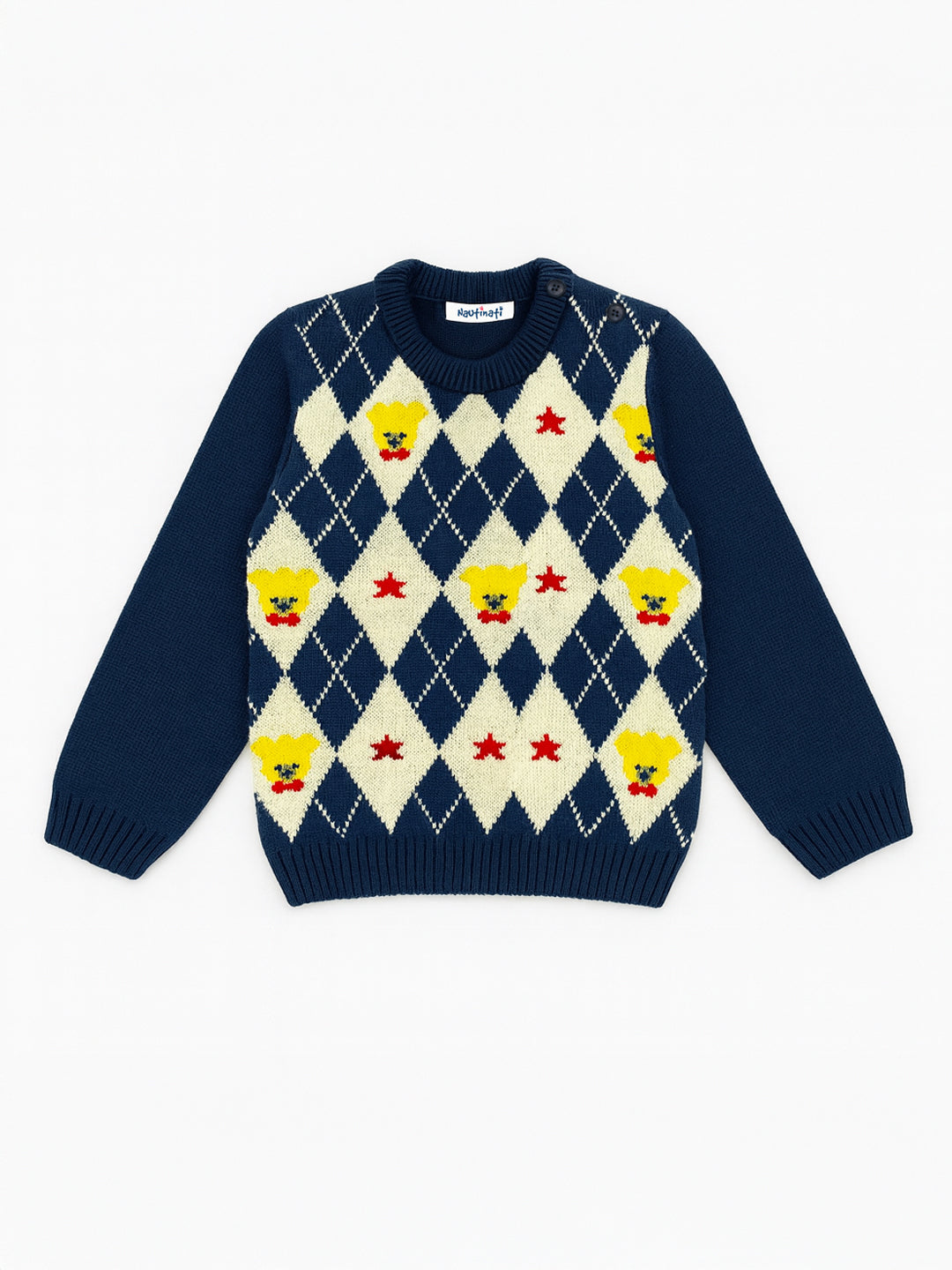 Nautinati Navy Blue and White Argyle Design Flat-knit Sweater for Boys