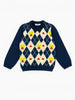 Nautinati Navy Blue and White Argyle Design Flat-knit Sweater for Boys