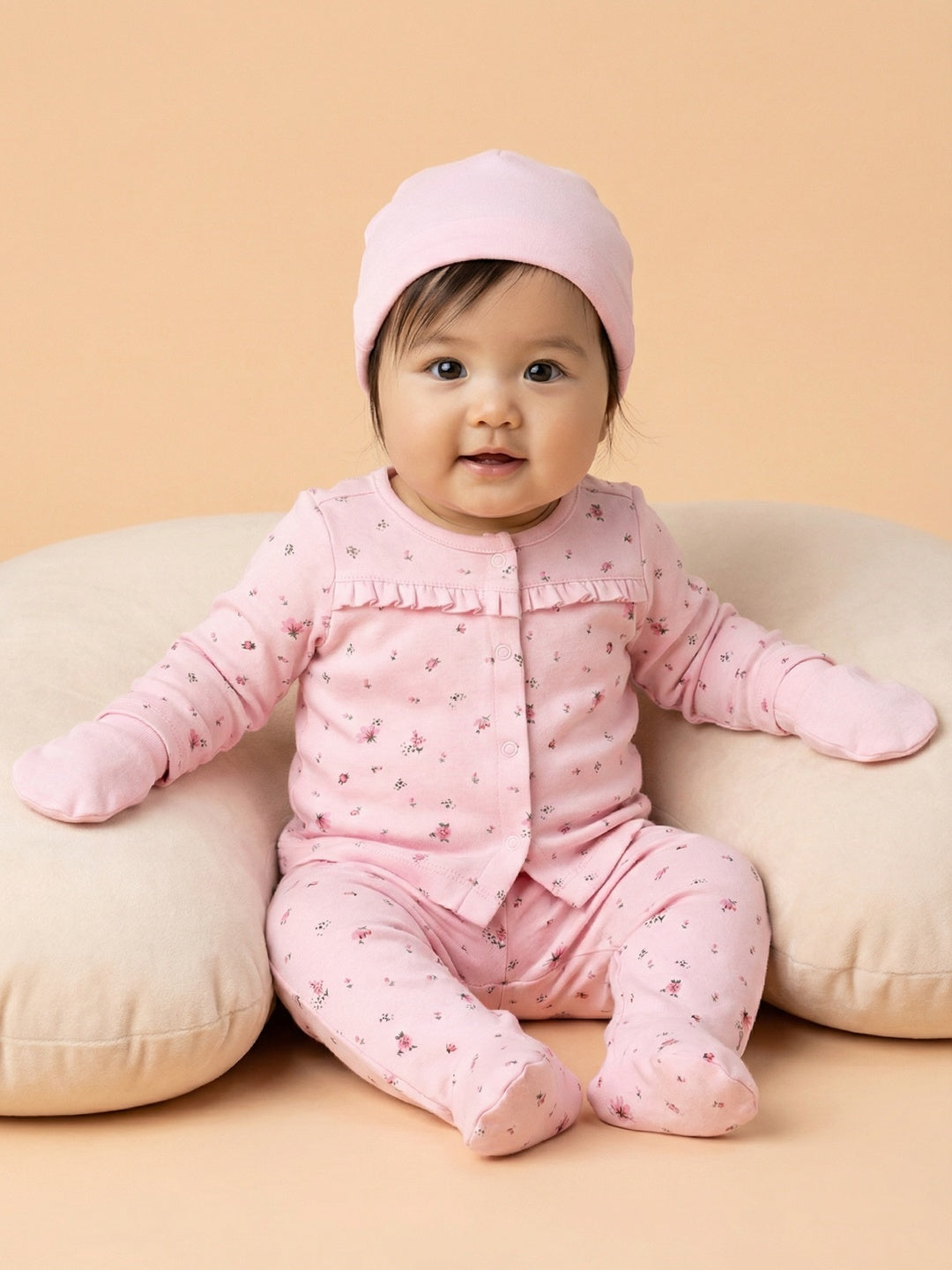 Nautinati Baby Girls' 100% Interlock Cotton Baby Pink & Red Graphic Printed 6-pieces Gift Set