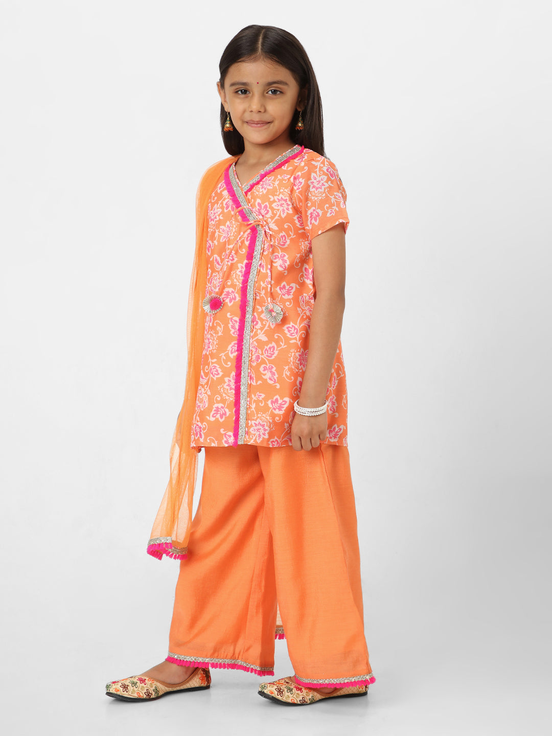 Nautinati Girls' Printed Chanderi Kurta Set with Dupatta