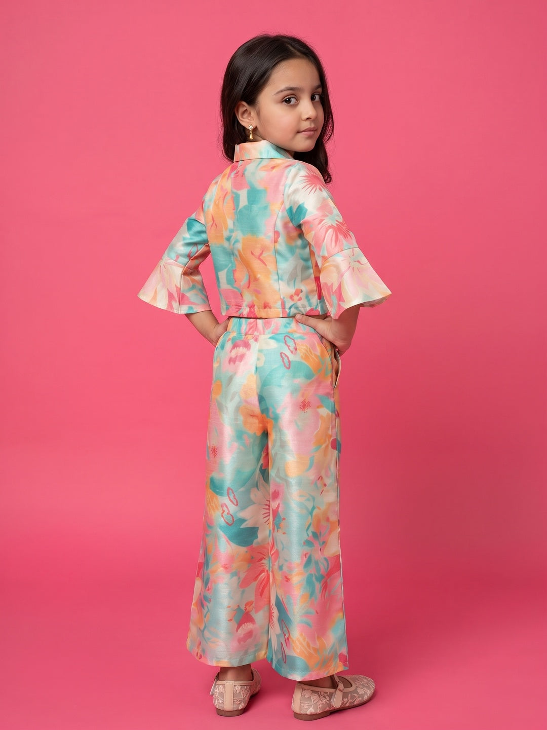 Nautinati Girls' All-over Floral Print Top & Palazzo Indo-Western Co-ord Set