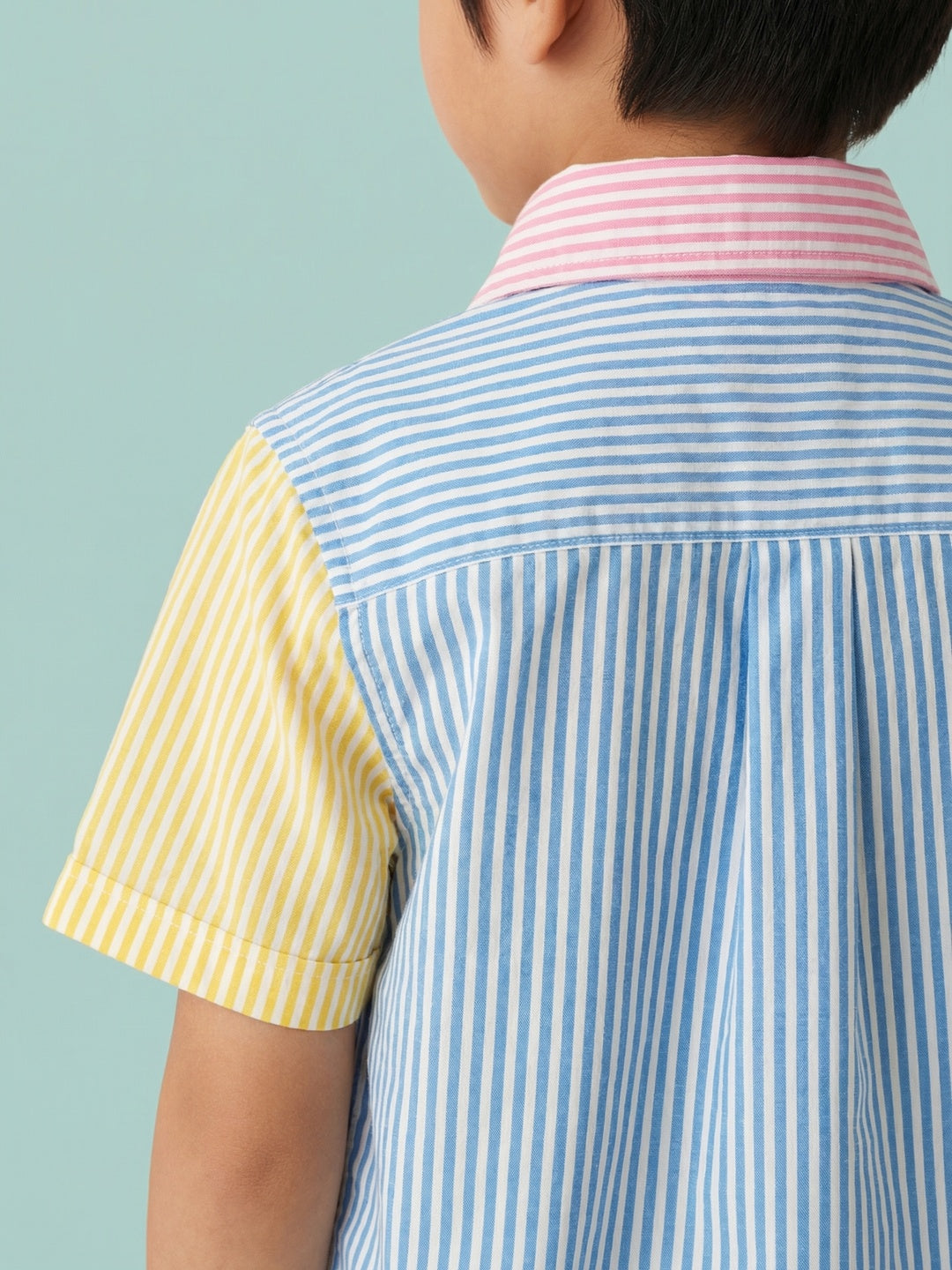 Nautinati Boys' 100% Cotton Multicolour Colourblocked Striped Shirt