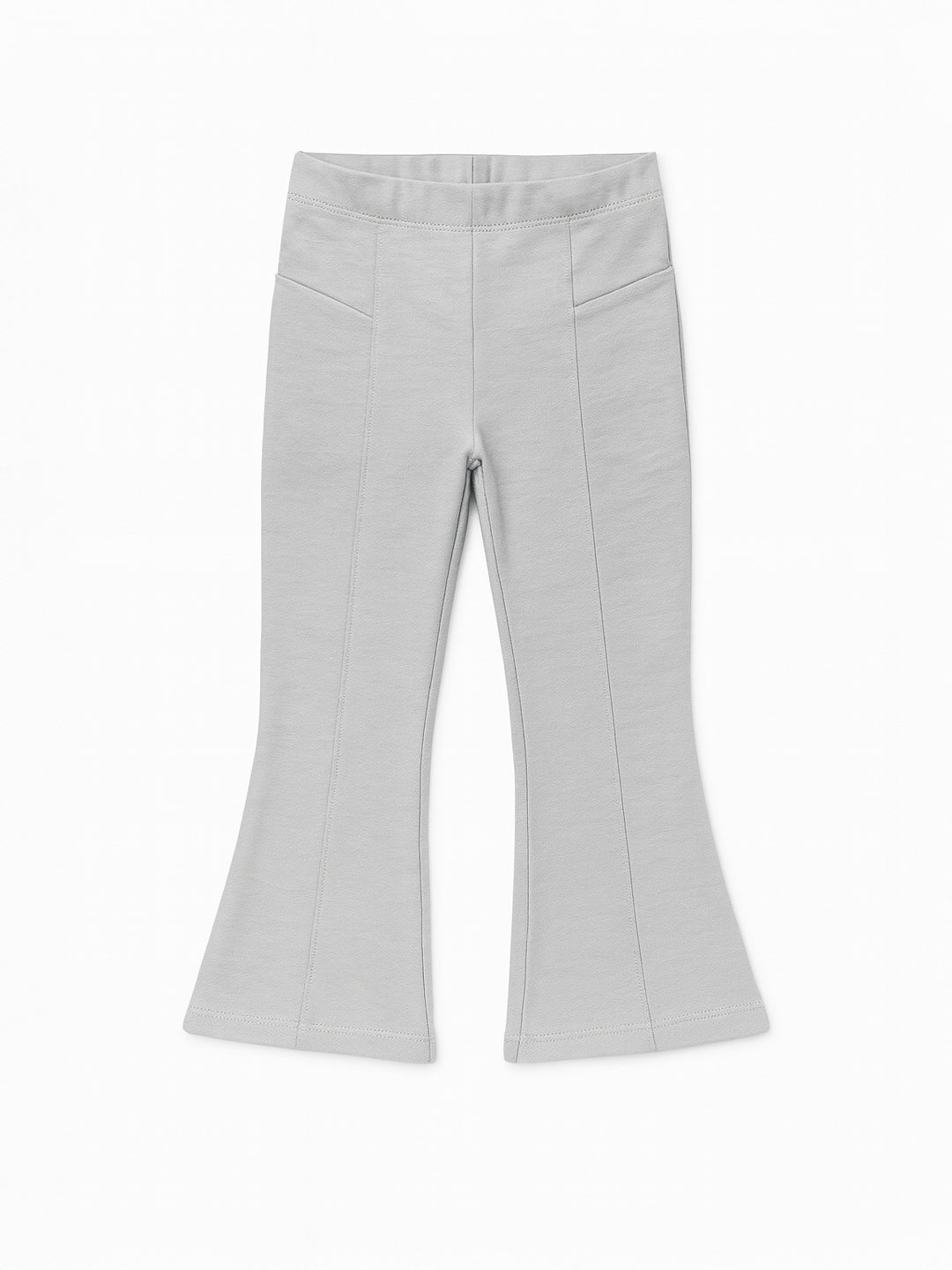 Nautinati Grey Cotton Lycra Rib Fitted & Flared Leggings For Girls