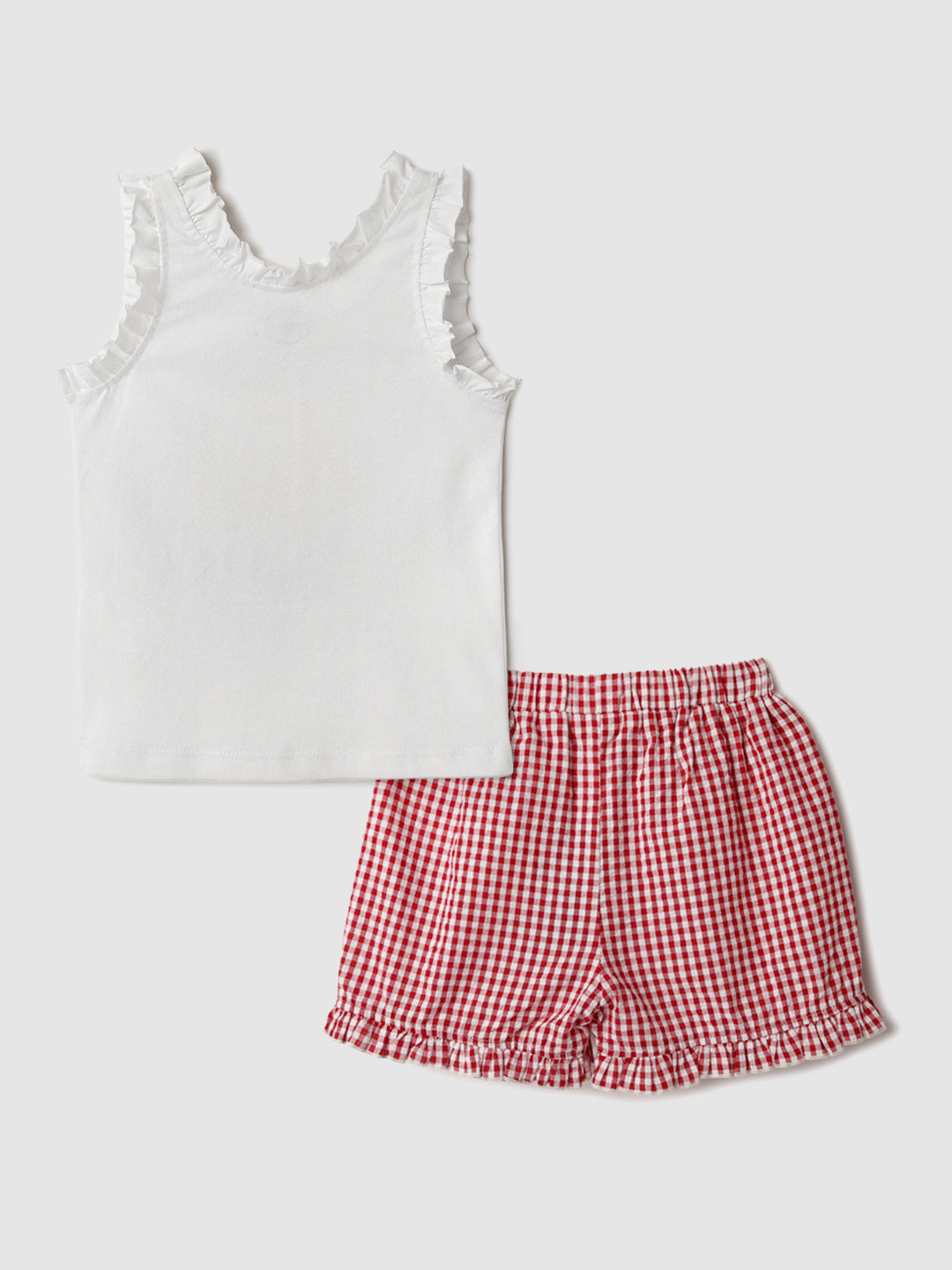 Nautinati Pink & White Graphic Printed T-shirts and Chequered Shorts for Infant Girls