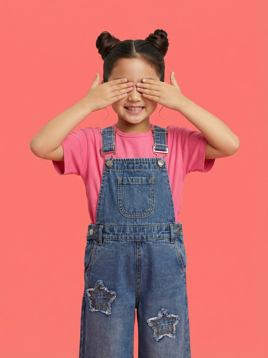 Nautinati Girls All-over Star Printed Denim Dungaree Set