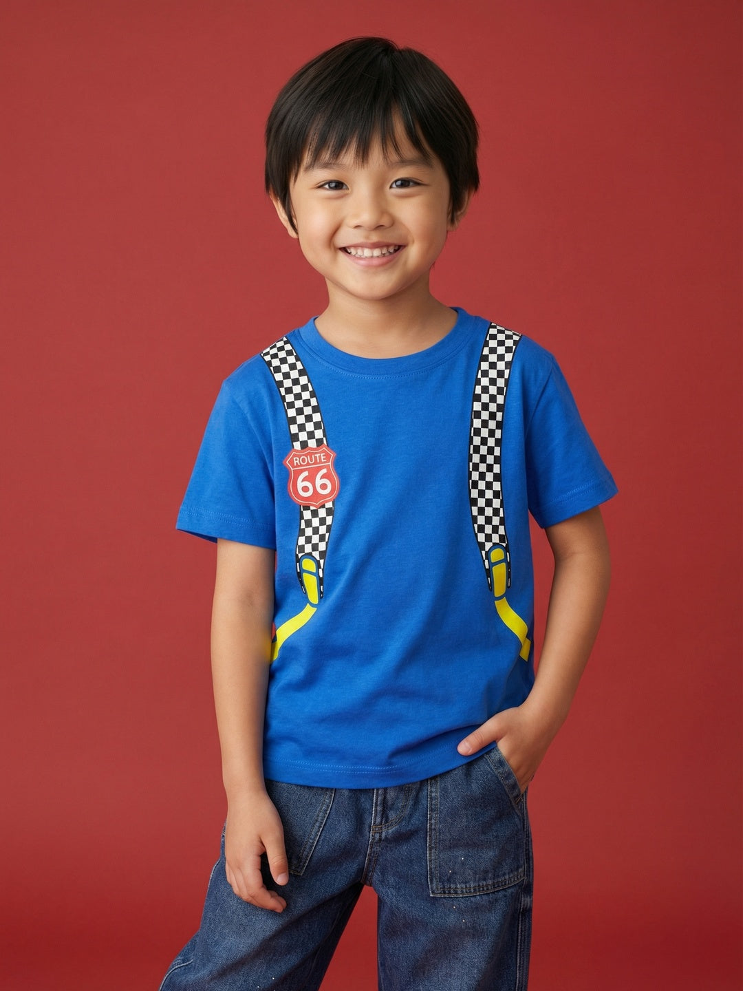 Nautinati Boys' 100% Cotton Front & Back Racing Print Oversized Crew Neck T-shirt