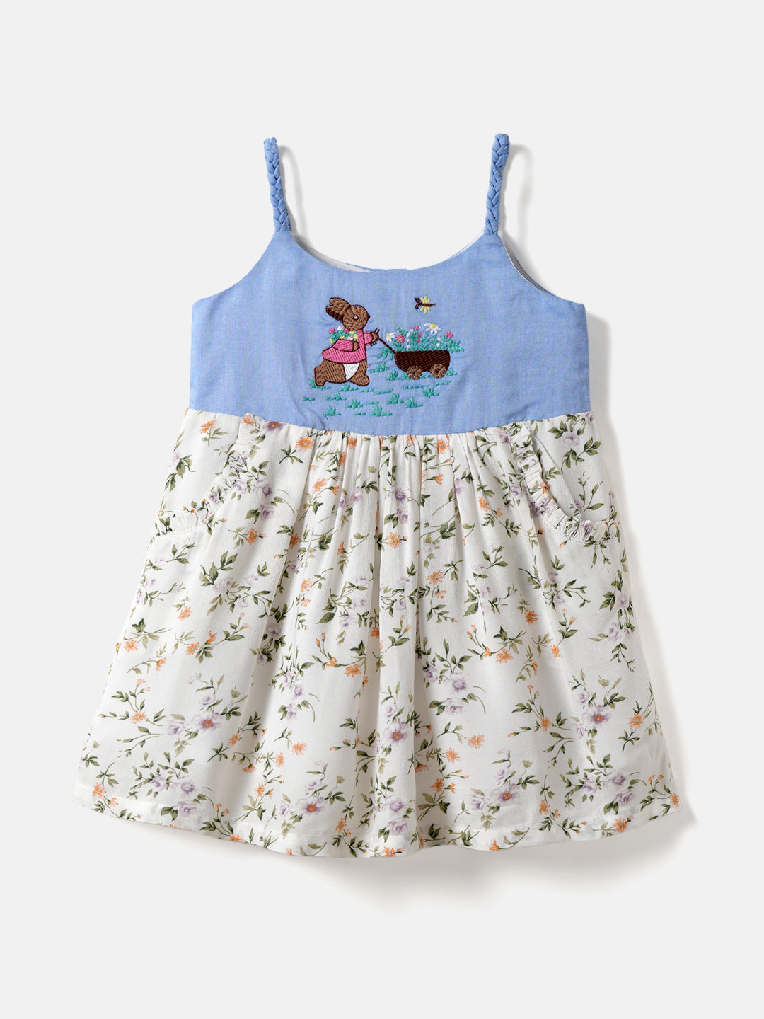 Nautinati Girls' Bunny Embroidered Dress