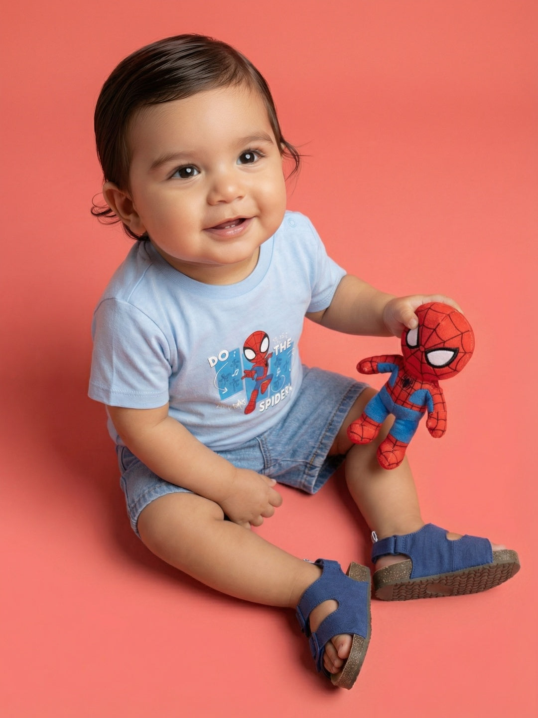 Nautinati Boys' Cotton Marvel Spiderman T-shirt with Snap Buttons