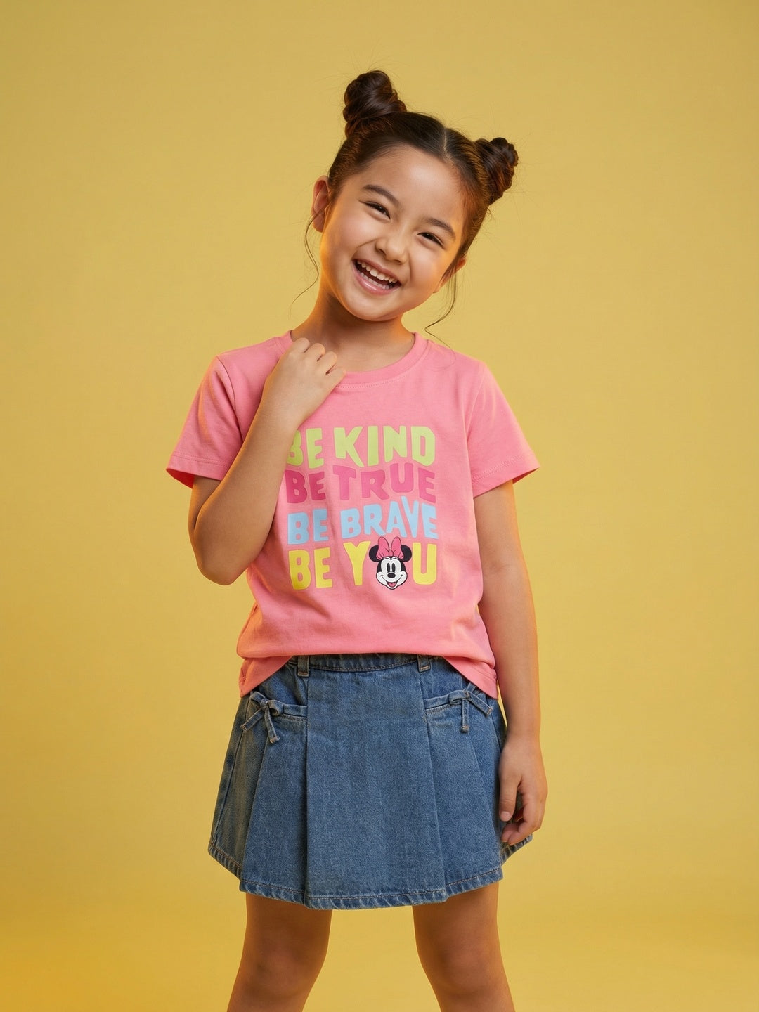 Nautinati Girls' 100% Cotton Crew Neck Disney Minnie Mouse Typography Print T-shirt