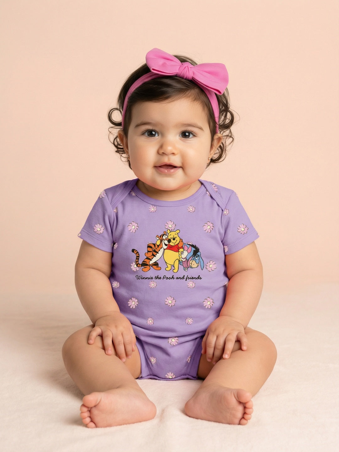 Nautinati Baby Girls' 100% Interlock Cotton Disney Winnie the Pooh Print Romper