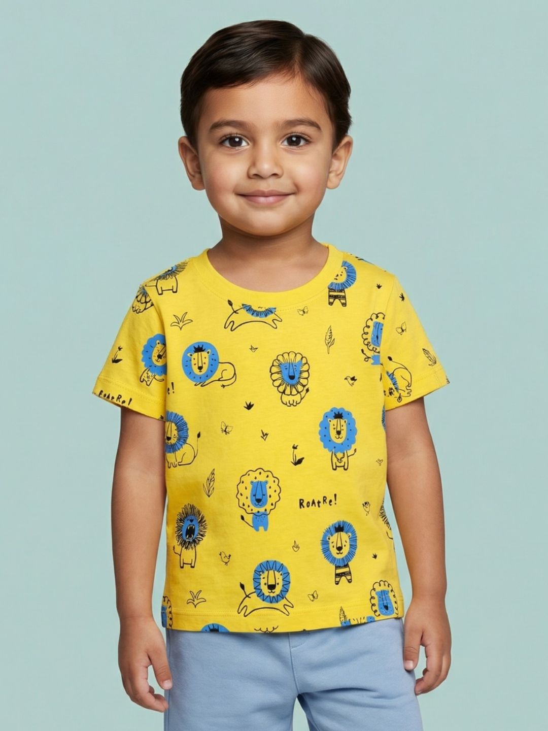 Nautinati Boys' Pack of 2 Cotton Lion Printed T-shirts