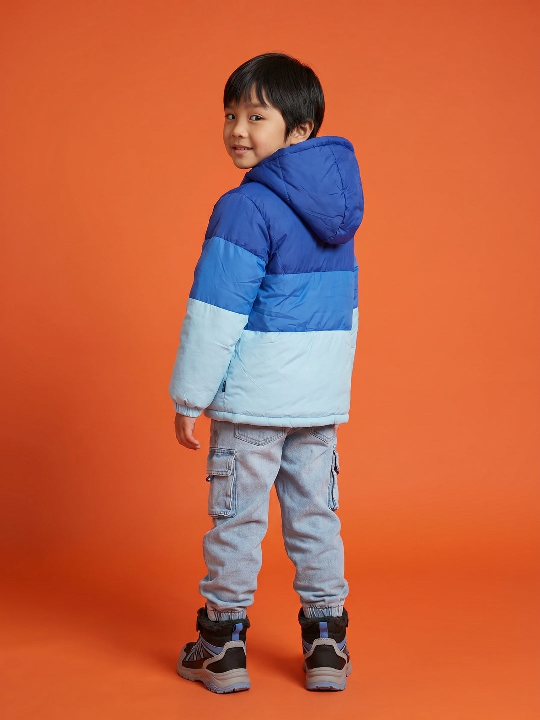 Nautinati Boys Hooded Ombre Colourblock Puffer Jacket with Front Zip, Regular Fit