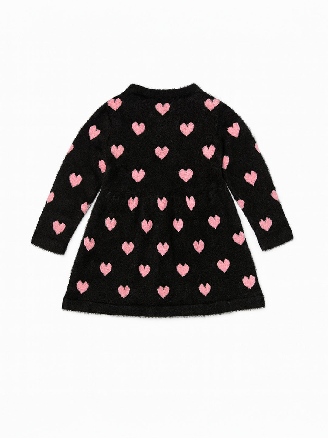 Nautinati Black and Pink Heart Print Sweater Dress for Girls
