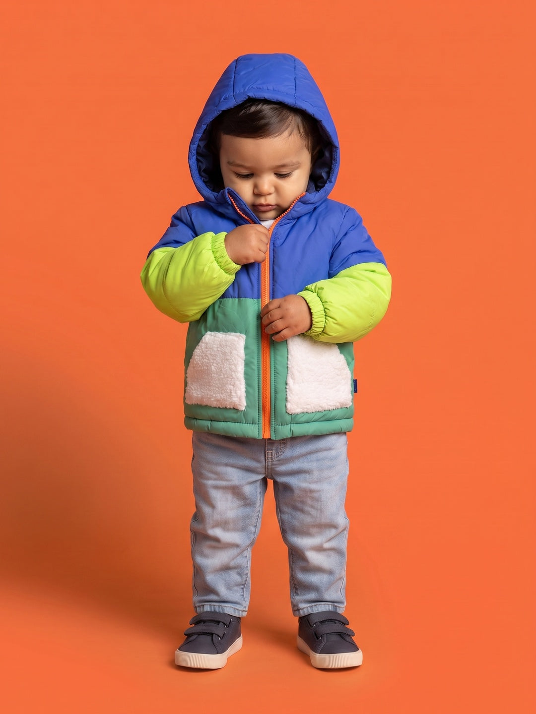 Nautinati Baby Boys Regular Fit Hooded Colourblock Puffer Jacket with Front Zip