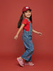 Nautinati Girls Bow Printed Regular Fit Denim Dungaree Set