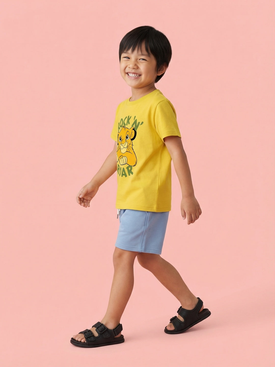 Nautinati Boys' 100% Cotton Crew Neck Disney Lion King Rock & Roar Placement Print T-shirt