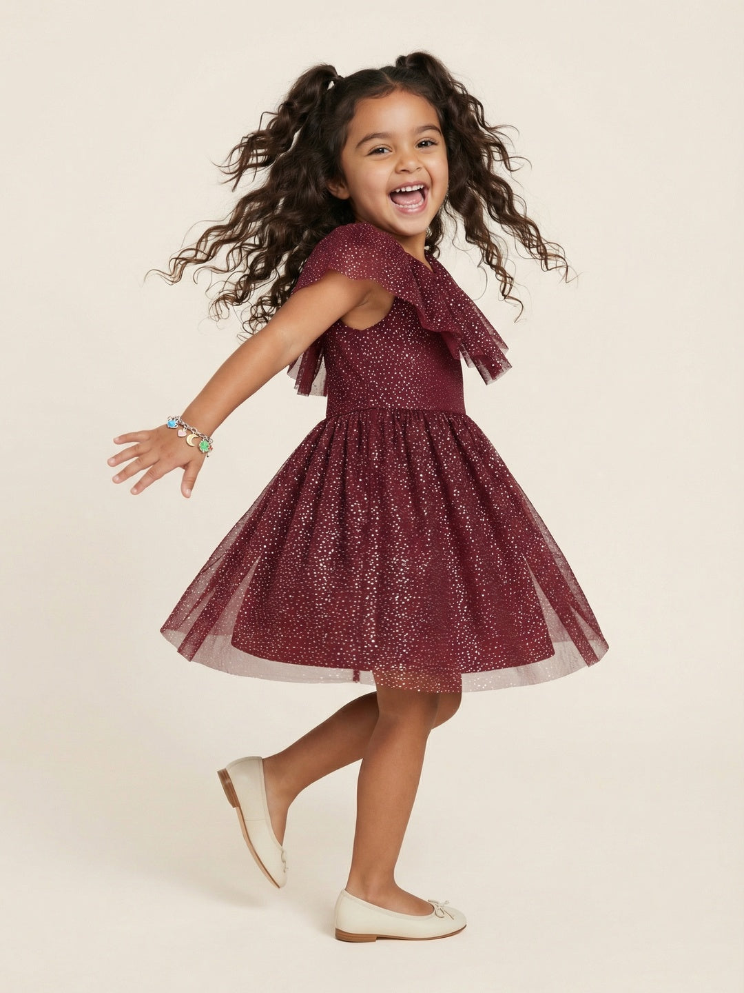 Nautinati Girls' Fit & Flare Holographic Foil Printed Mesh Party Dress