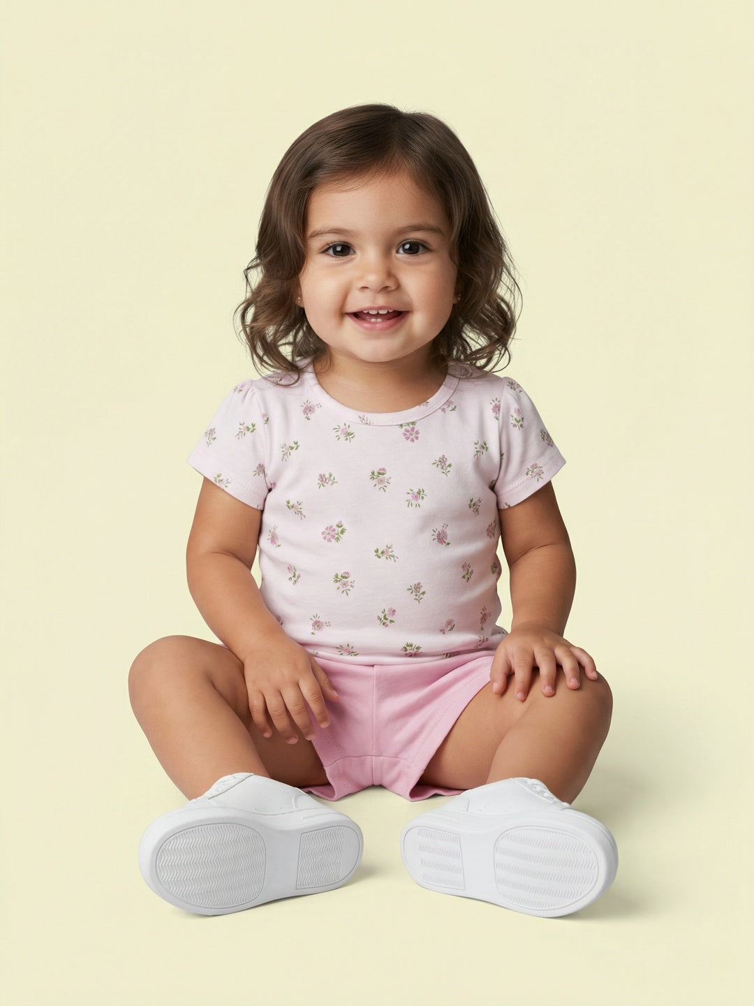 Nautinati Baby Girls Playful Printed Regular Fit Round Neck T-shirt and Shorts Clothing Set