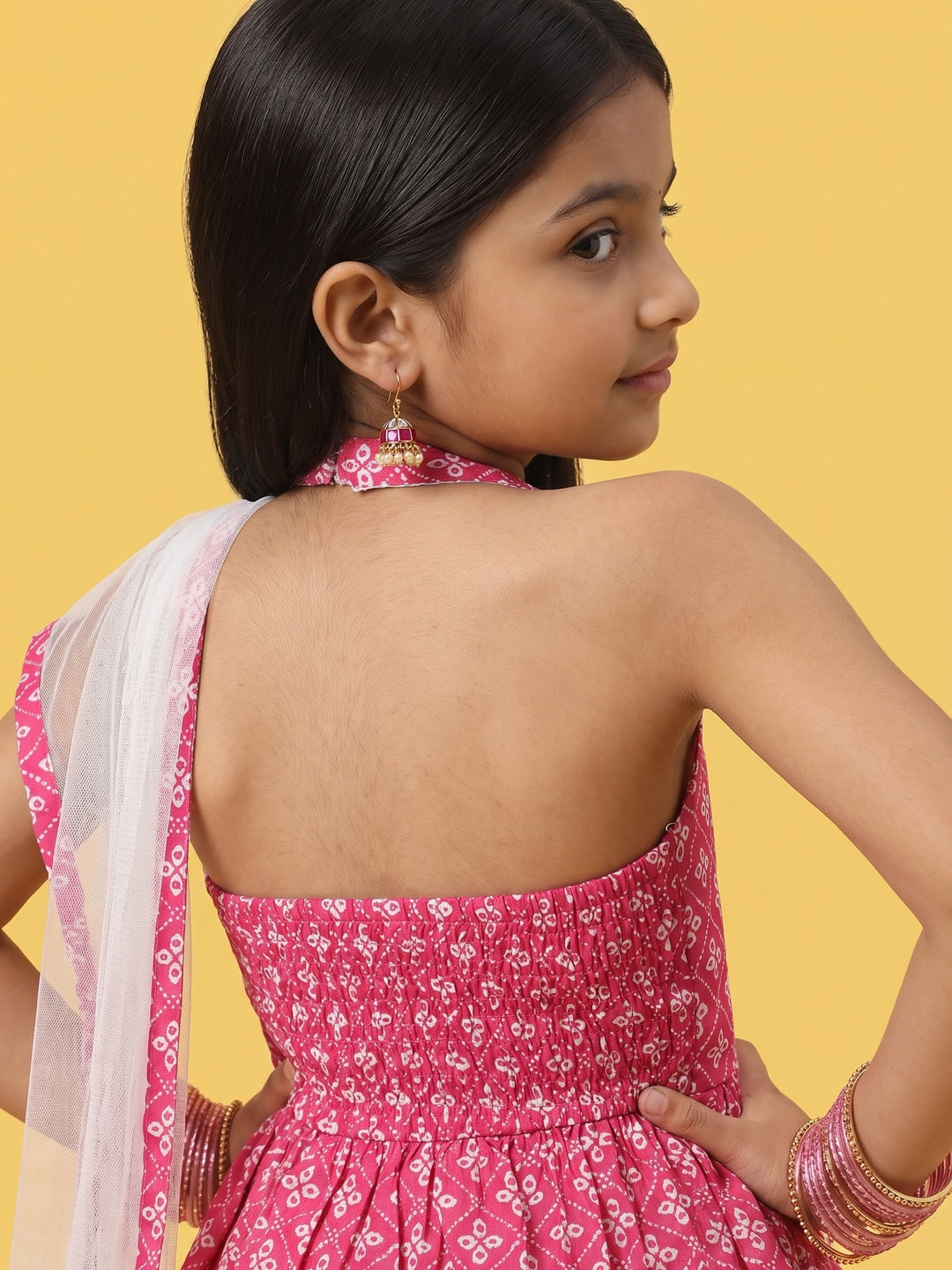 Nautinati Girls' 100% Cotton Sharara Set with Net Dupatta with Empire-style Kurti & Zari Work