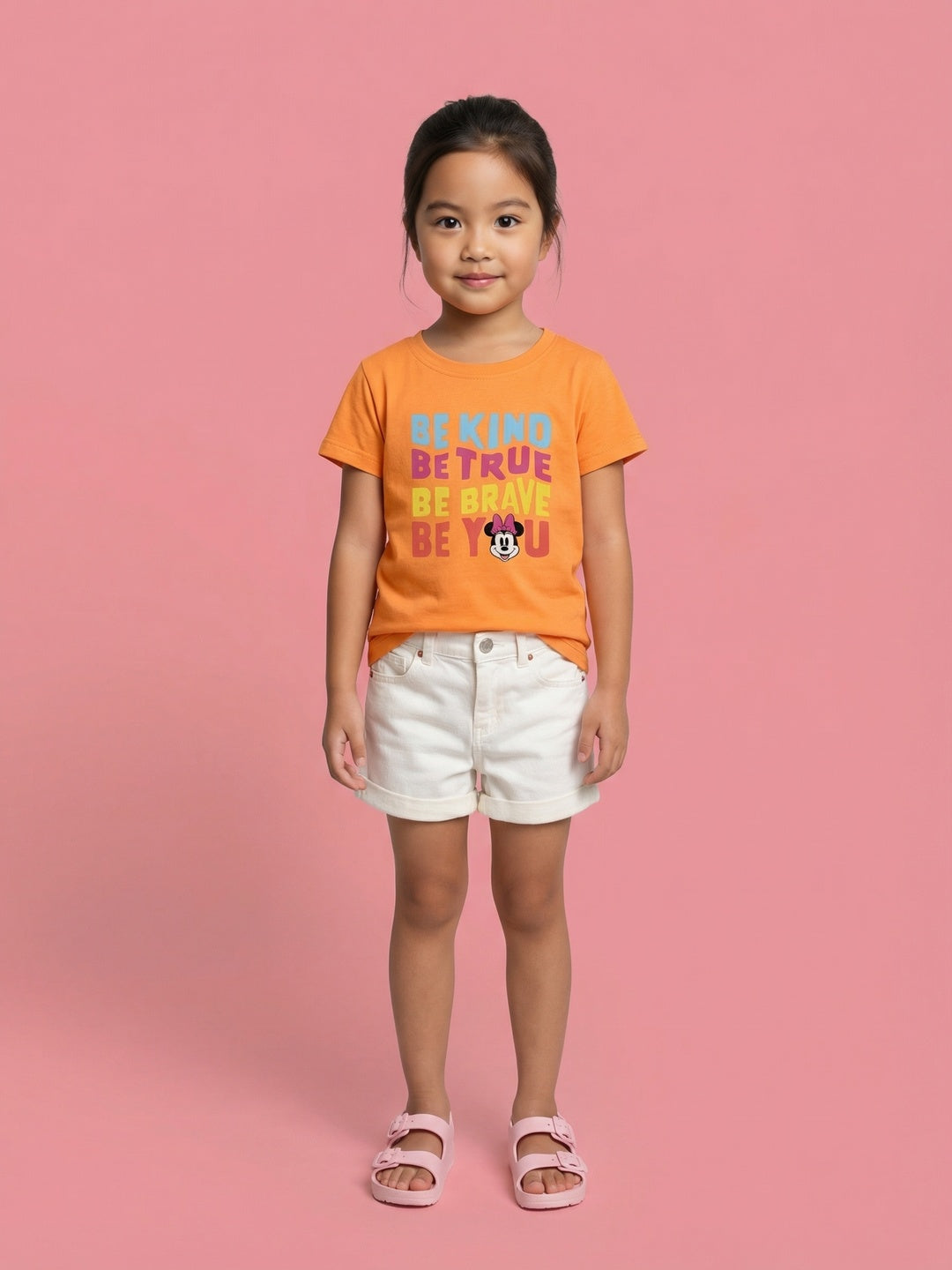 Nautinati Girls' 100% Cotton Crew Neck Disney Minnie Mouse Typography Print T-shirt