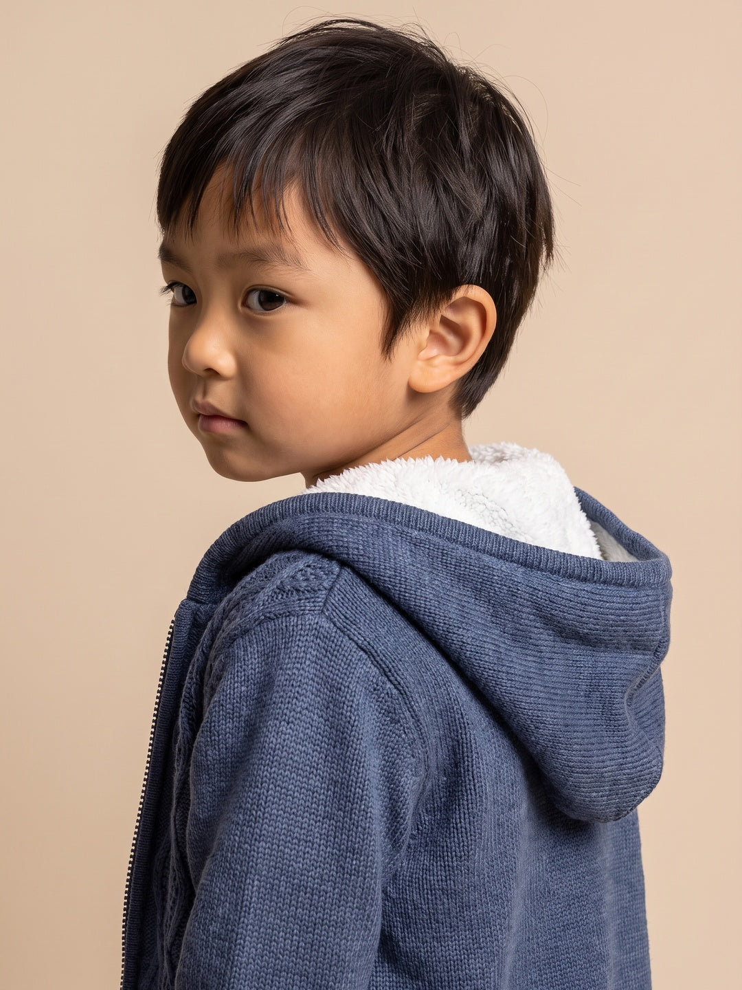 Nautinati Boys Cable Knit Zip-Up Full Sleeve Sweater, Relaxed Fit