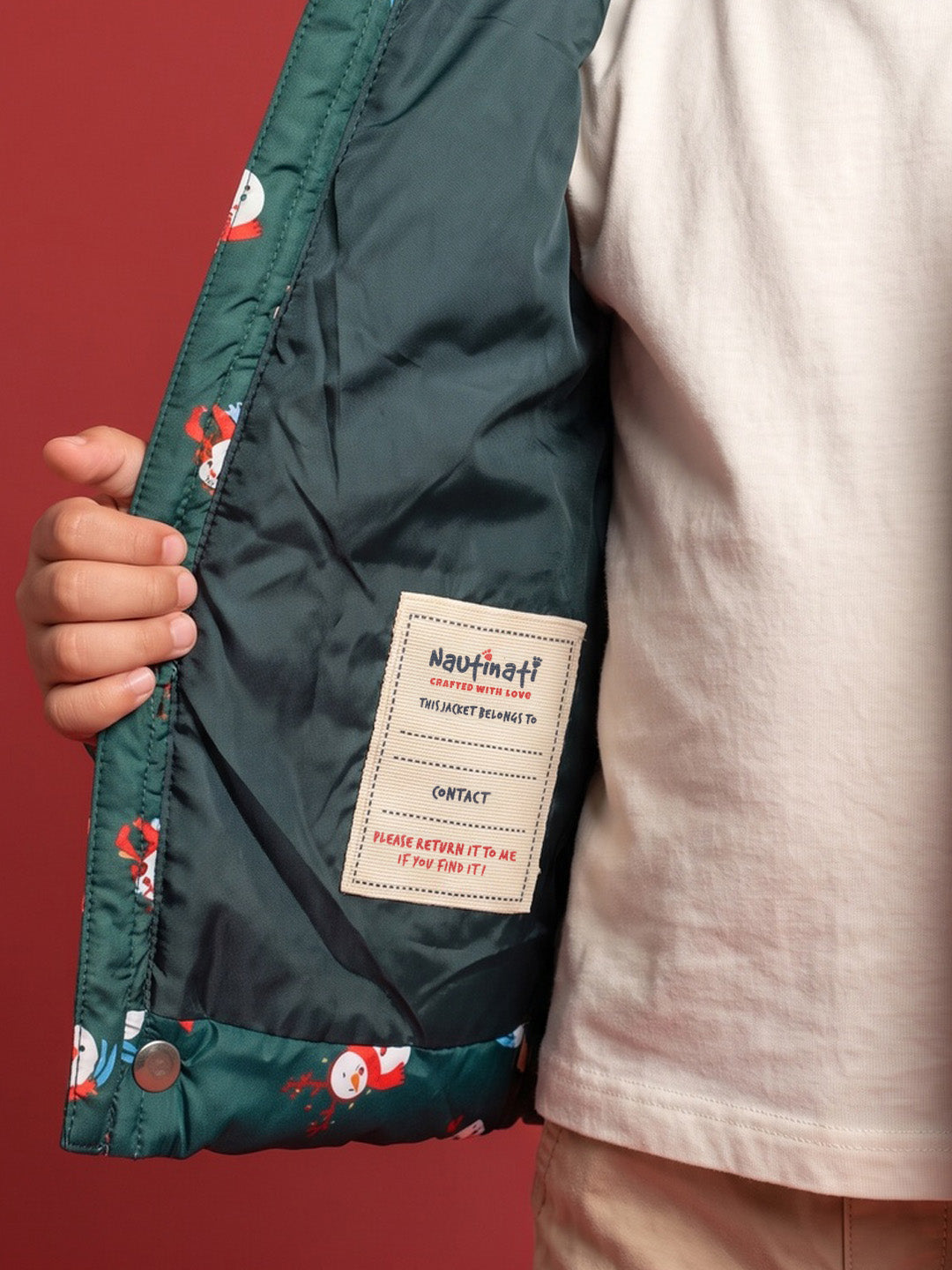 Nautinati Baby Boys Hooded Snowman Printed Puffer Jacket with Front Zip, Regular Fit