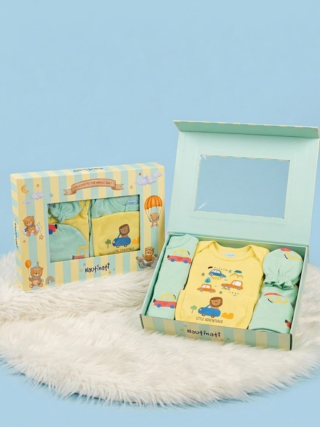 Nautinati Baby Pure Cotton  All-over & Placement Print 5-pieces Gift Set