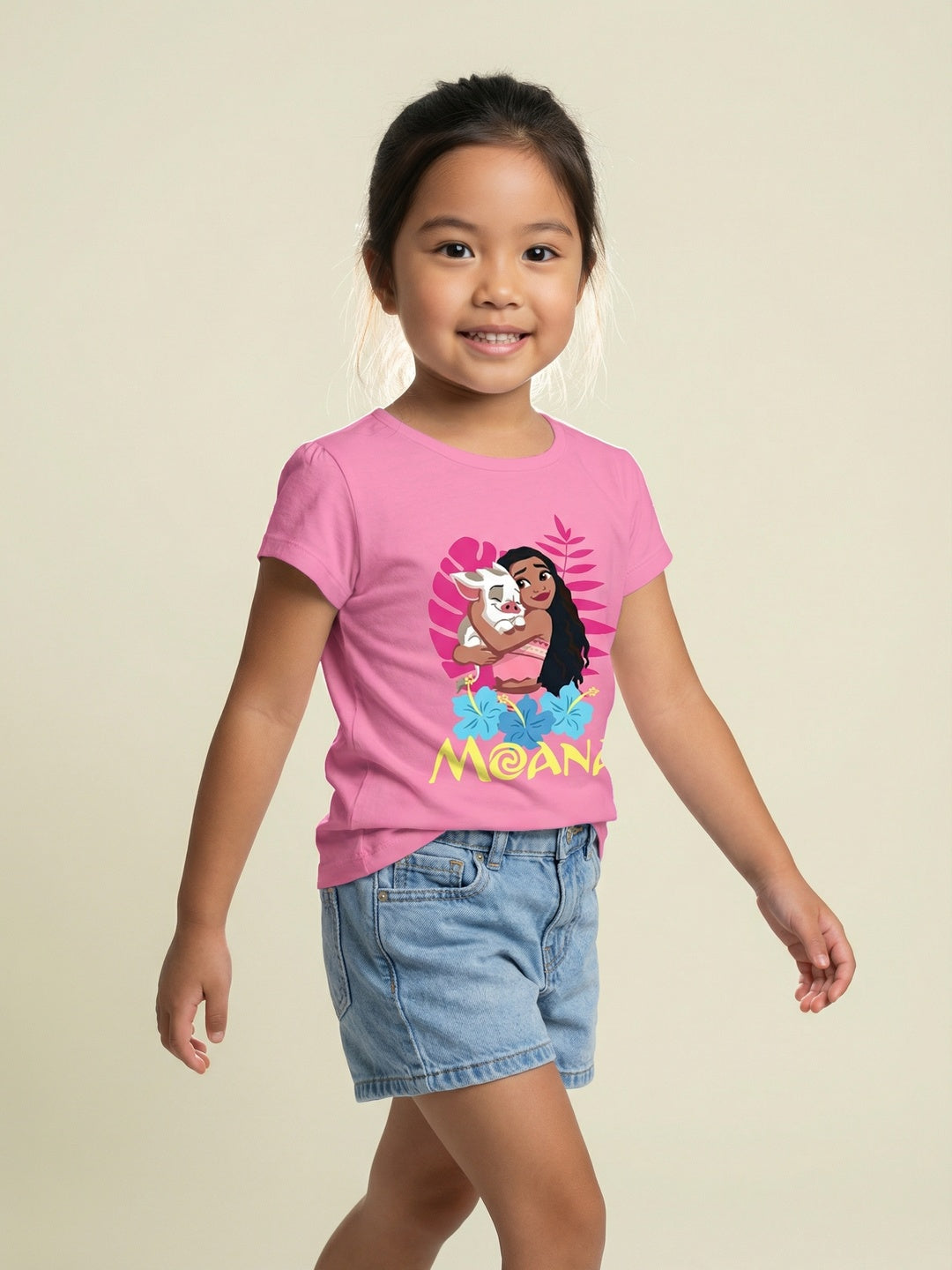 Nautinati Girls' 100% Cotton Crew Neck Disney Moana Placement Print T-shirt