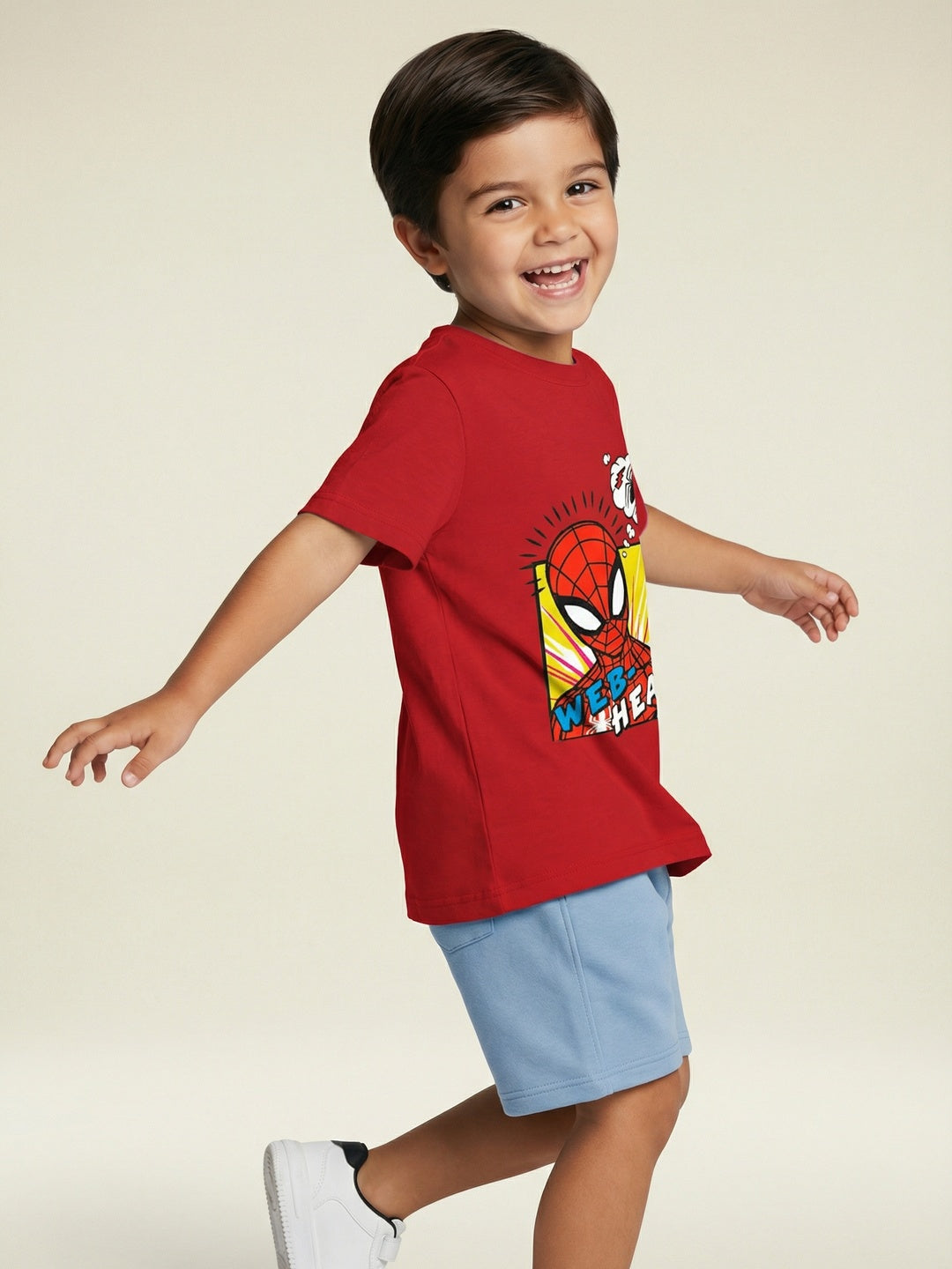 Nautinati Boys' 100% Cotton Crew Neck Marvel Spiderman Placement Print T-shirt
