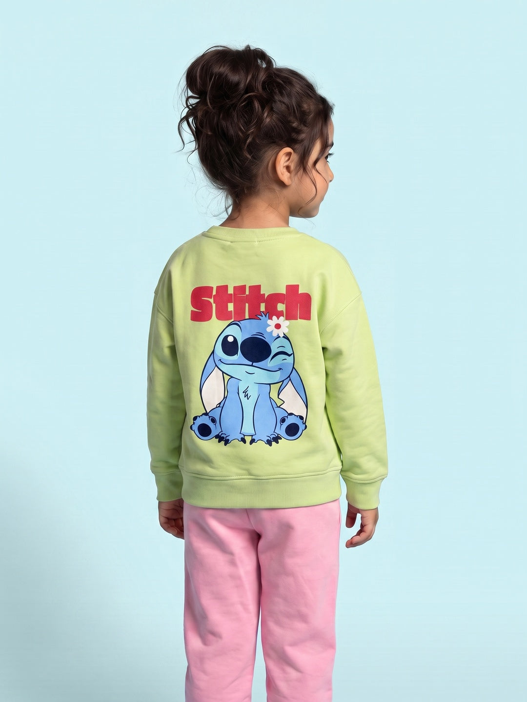 Nautinati Girls Disney Lilo & Stitch Oversized Puff Printed Sweatshirt and Jogger Set