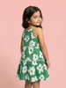Nautinati Girls 100% Cotton All-over Floral Print A-line Tiered Dress with Lace Design