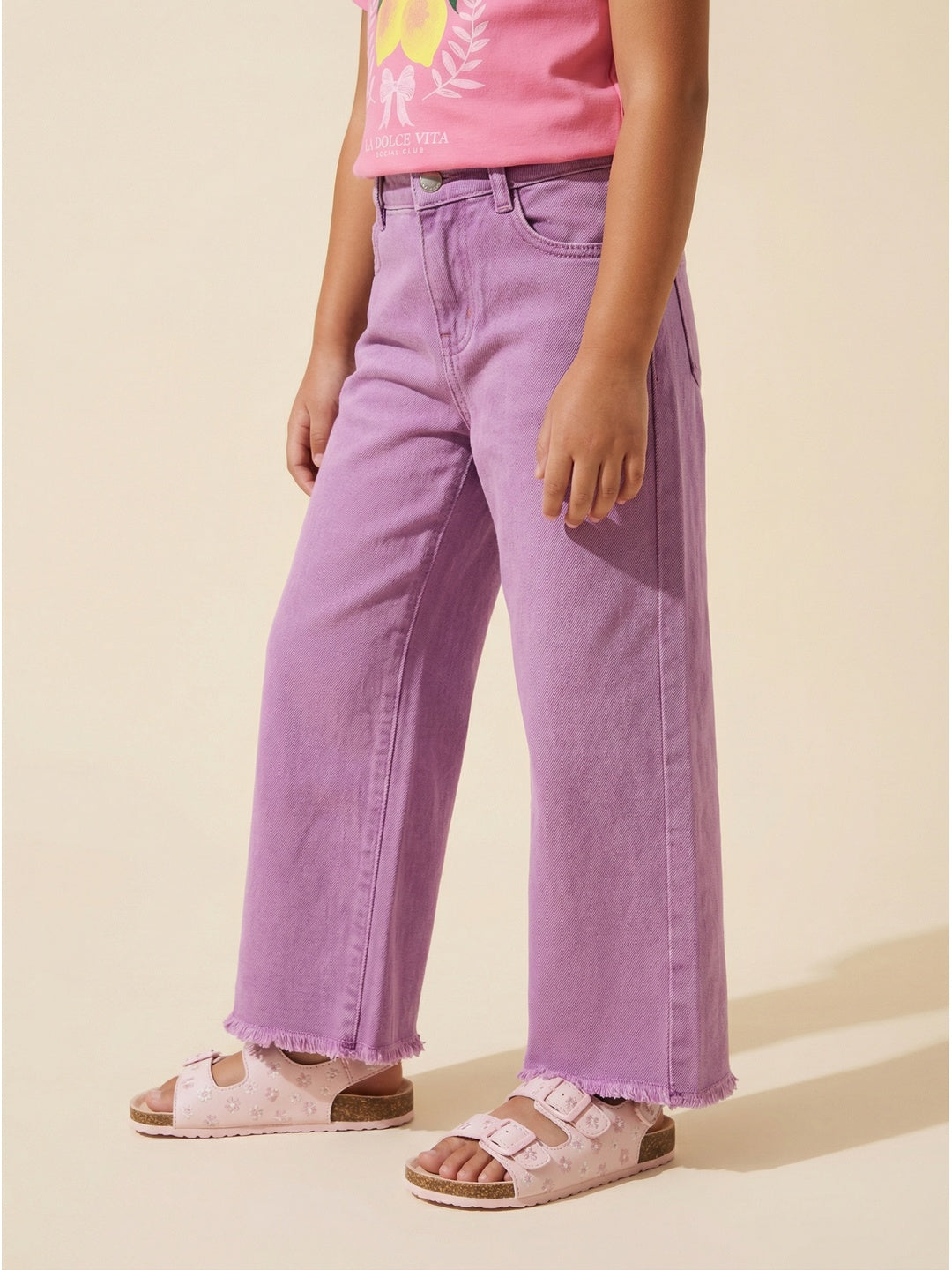 Nautinati  Girls' 100% Cotton Purple Overdyed Wide-leg Essentials Jeans