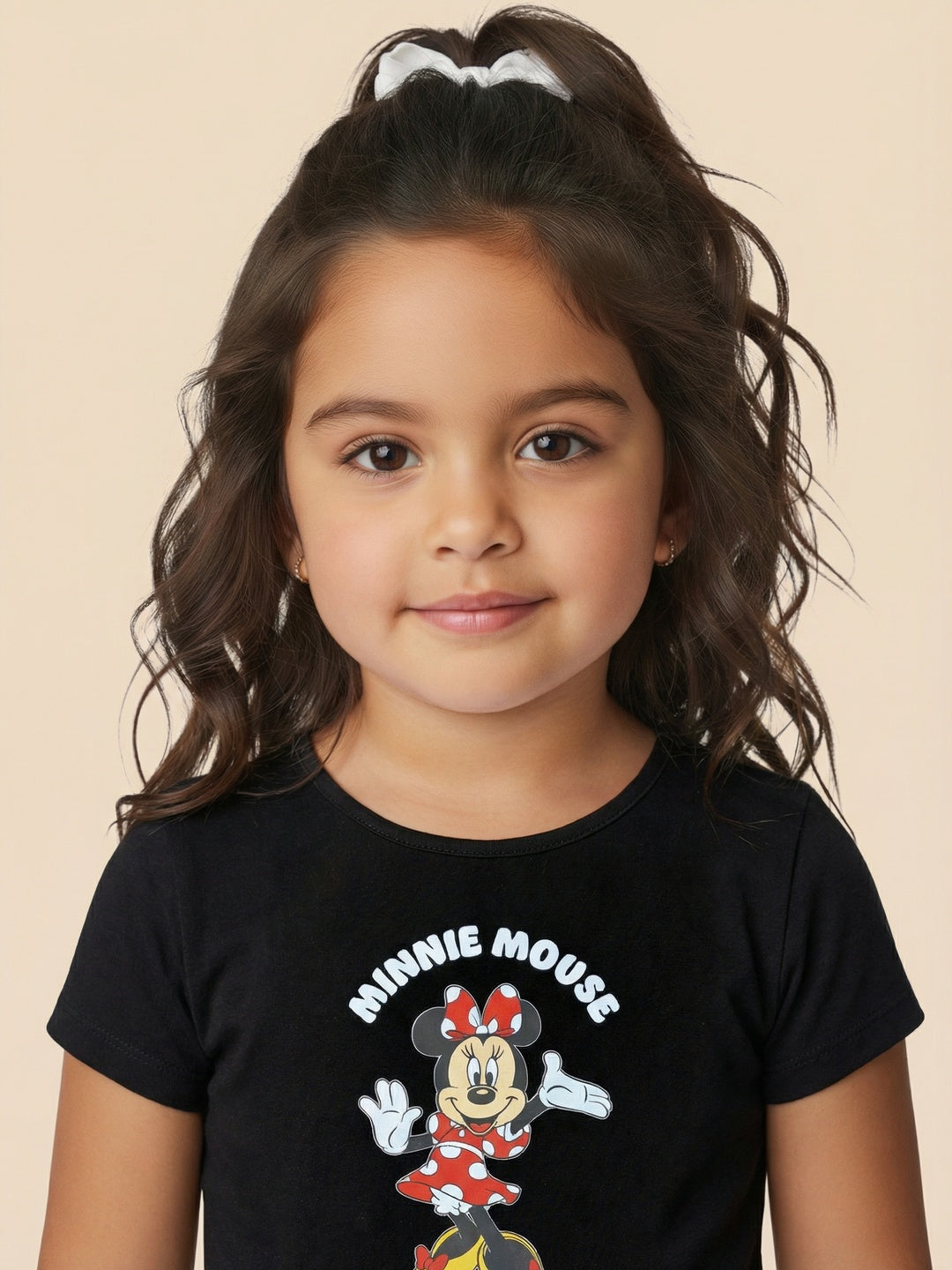 Nautinati Girls Minnie Mouse Printed Regular Fit Round Neck T-shirt and Skirt Co-ord Set